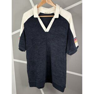 Marine Layer Terry Out Varsity Polo Short Sleeve Men’s L/XL Blue Open Collar Sof